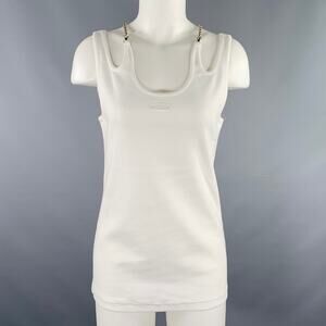 PRIVATE POLICY Size S Ball Chain White Cotton Blend Ribbed Tank Casual Top